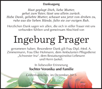 Traueranzeige von Ingeburg Prager von Mitteldeutsche Zeitung Wittenberg
