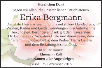 Traueranzeige von Erika Bergmann von Super Sonntag Merseburg