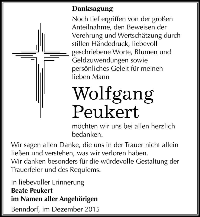  Traueranzeige für Wolfgang Peukert vom 05.12.2015 aus Mitteldeutsche Zeitung