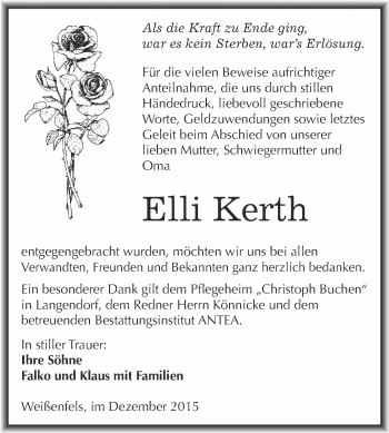 Traueranzeige von Elli Kerth von WVG - Wochenspiegel NMB / WSF / ZTZ