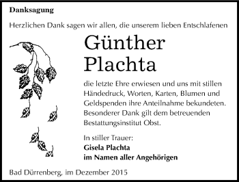 Traueranzeige von Günther Plachta von Mitteldeutsche Zeitung Merseburg/Querfurt