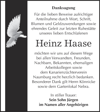 Traueranzeige von Heinz Haase von WVG - Wochenspiegel NMB / WSF / ZTZ