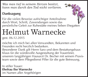 Traueranzeige von Helmut Warnecke von Mitteldeutsche Zeitung Weißenfels