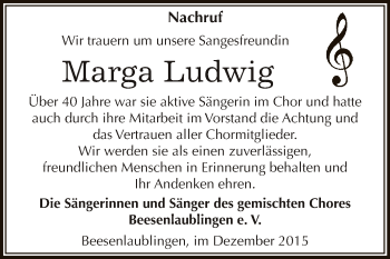 Traueranzeige von Marga Ludwig von Super Sonntag Bernburg