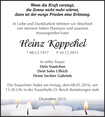 Traueranzeige von Heinz Koppehel von WVG - Wochenspiegel Dessau / Köthen