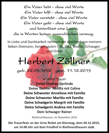 Traueranzeige von Herbert Zöllner von Super Sonntag SGH Mansf. Land