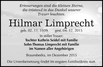 Traueranzeige von Hilmar Limprecht von Mitteldeutsche Zeitung Merseburg/Querfurt