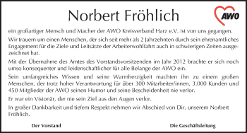 Traueranzeige von Norbert Fröhlich von Mitteldeutsche Zeitung Quedlinburg