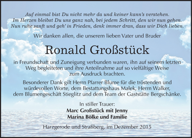  Traueranzeige für Ronald Großstück vom 19.12.2015 aus Mitteldeutsche Zeitung Quedlinburg