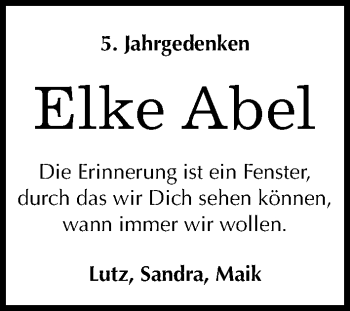 Traueranzeige von Elke Abel von Mitteldeutsche Zeitung Halle/Saalkreis