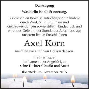Traueranzeige von Axel Korn von Super Sonntag Bernburg