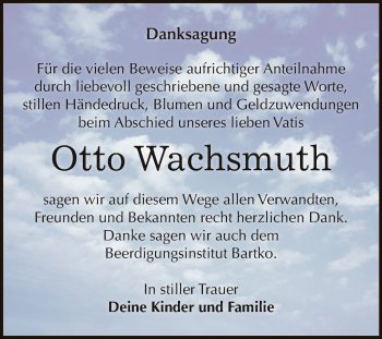 Traueranzeige von Otto Wachsmuth von WVG - Wochenspiegel Dessau / Köthen