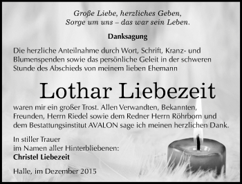 Traueranzeige von Lothar Liebezeit von Mitteldeutsche Zeitung Halle/Saalkreis