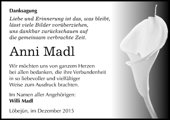 Traueranzeige von Anni Madl von Mitteldeutsche Zeitung Halle/Saalkreis