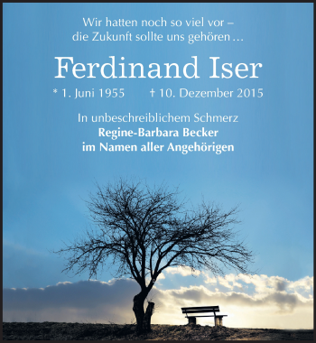 Traueranzeige von Ferdinand Iser von Mitteldeutsche Zeitung