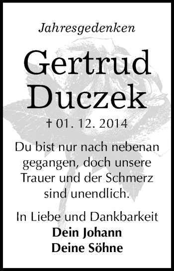 Traueranzeige von Gertrud Duczek von Mitteldeutsche Zeitung Köthen