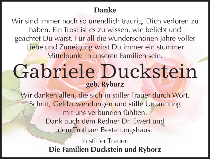  Traueranzeige für Gabriele Duckstein vom 05.12.2015 aus Mitteldeutsche Zeitung Halle/Saalkreis