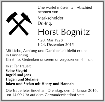 Traueranzeige von Horst Bognitz von Mitteldeutsche Zeitung Halle/Saalkreis