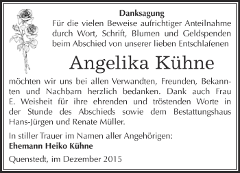 Traueranzeige von Angelika Kühne von Super Sonntag Aschersleben