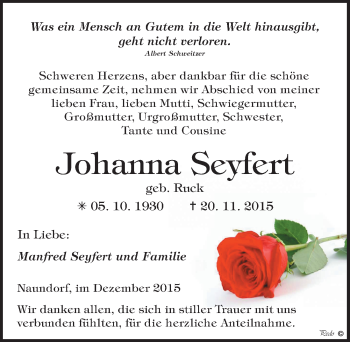 Traueranzeige von Johanna Seyfert von Mitteldeutsche Zeitung
