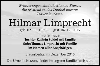 Traueranzeige von Hilmar Limprecht von WVG - Wochenspiegel Merseburg