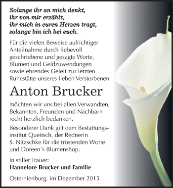 Traueranzeige von Anton Brucker von Mitteldeutsche Zeitung Köthen