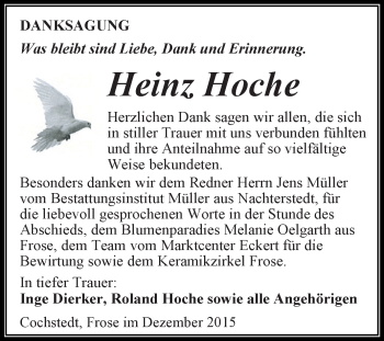 Traueranzeige von Heinz Hoche von Super Sonntag Aschersleben