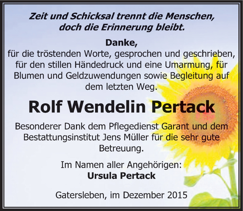  Traueranzeige für Rolf Wendelin Pertack vom 19.12.2015 aus Mitteldeutsche Zeitung Aschersleben