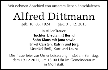 Traueranzeige von Alfred Dittmann von Mitteldeutsche Zeitung Halle/Saalkreis