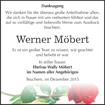 Traueranzeige von Werner Möbert von WVG - Wochenspiegel NMB / WSF / ZTZ