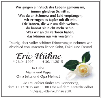 Traueranzeige von Eric Hühne von Mitteldeutsche Zeitung Dessau-Roßlau