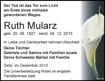 Traueranzeige von Ruth Mularz von Super Sonntag Zeitz