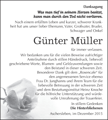 Traueranzeige von Günter Müller von Super Sonntag Aschersleben