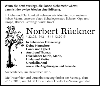 Traueranzeige von Norbert Rückner von Mitteldeutsche Zeitung Aschersleben