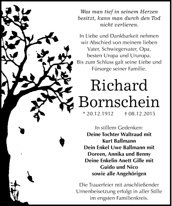 Traueranzeige von Richard Bornschein von Mitteldeutsche Zeitung Wittenberg