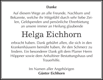 Traueranzeige von Helga Eichhorn von WVG - Wochenspiegel Dessau / Köthen