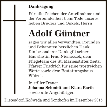 Traueranzeige von Adolf Güntner von Super Sonntag Zeitz