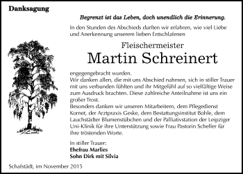 Traueranzeige von Martin Schreinert von Mitteldeutsche Zeitung Merseburg/Querfurt