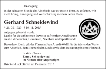 Traueranzeige von Gerhard Schneidewind von Super Sonntag SGH Mansf. Land