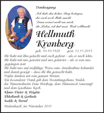 Traueranzeige von Hellmuth Kronberg von Mitteldeutsche Zeitung Sangerhausen