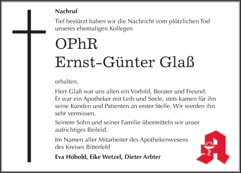  Traueranzeige für Ernst-Günter Glaß vom 23.12.2015 aus Mitteldeutsche Zeitung Bitterfeld