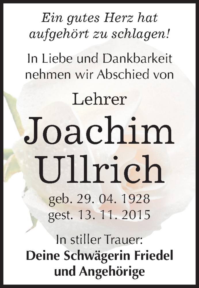  Traueranzeige für Joachim Ullrich vom 05.12.2015 aus Mitteldeutsche Zeitung Köthen