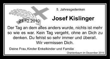 Traueranzeige von Josef Kislinger von Mitteldeutsche Zeitung Wittenberg
