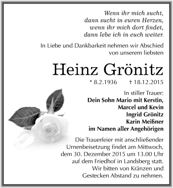 Traueranzeige von Heinz Grönitz von Mitteldeutsche Zeitung Halle/Saalkreis
