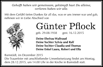 Traueranzeige von Günter Pflock von Mitteldeutsche Zeitung Merseburg/Querfurt