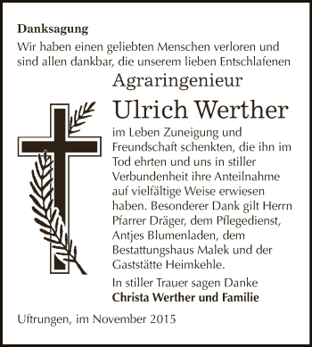 Traueranzeige von Ulrich Werther von Super Sonntag SGH Mansf. Land