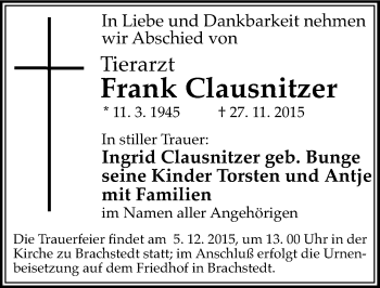 Traueranzeige von Frank Clausnitzer von Mitteldeutsche Zeitung Halle/Saalkreis