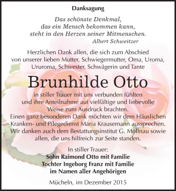 Traueranzeige von Brunhilde Otto von Mitteldeutsche Zeitung Merseburg/Querfurt