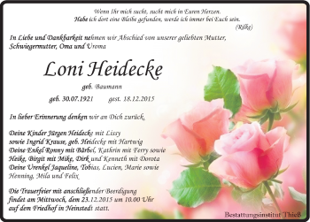 Traueranzeige von Loni Heidecke von Mitteldeutsche Zeitung Quedlinburg