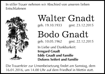 Traueranzeige von Walter und Bodo Gnadt von Mitteldeutsche Zeitung Bernburg